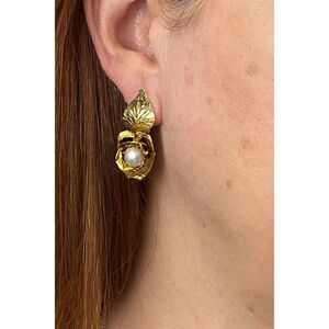 Vintage flower leaf climber clip earrings .